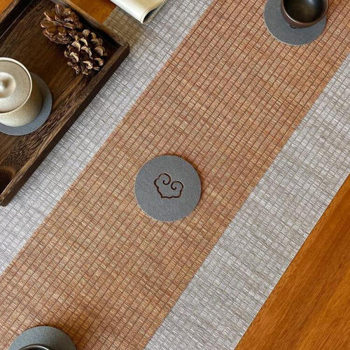 防水草编茶席茶桌布茶旗桌旗中式禅意竹席干泡日式茶盘垫 侘寂风