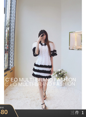 [清仓特价1折]ROMANCHIC 黑白拼色花瓣廓形连衣裙 9D307 CEOFASHI