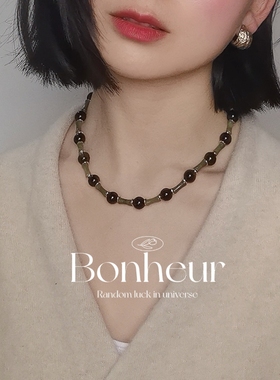 Bonheur 竹影月辉系列天然金曜石橄榄玉设计师原创小众设计项链