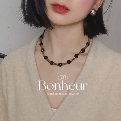 Bonheur 竹影月辉系列天然金曜石橄榄玉设计师原创小众设计项链