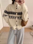 2026年春款 韩版 宽松休闲百搭喜庆费尔岛提花针织毛衣女上衣潮ins