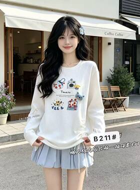 2026年秋季新款韩版重工宽松卡通印花减龄圆领长袖t恤女上衣潮ins