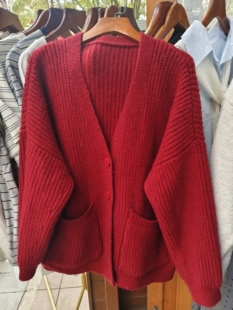 2026年早春新款韩版糖果色针织毛衣开衫外套女蝙蝠袖慵懒风潮ins