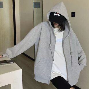 2026年早春新款韩版连帽拉链开衫外套女宽松休闲百搭上衣女潮ins