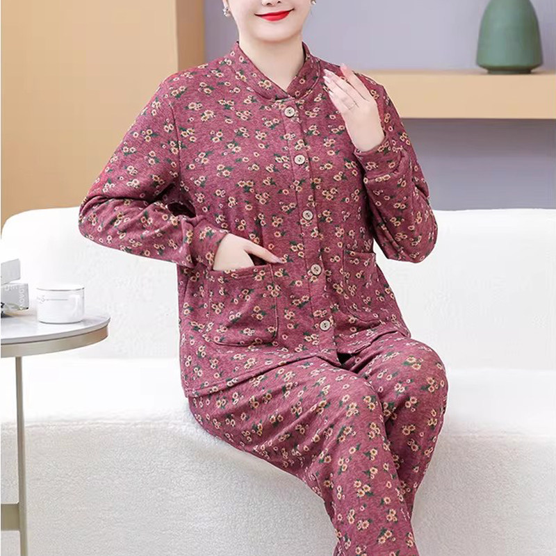 中老年女装加绒保暖内衣套装妈妈冬装加肥加大码居家服奶奶两件套