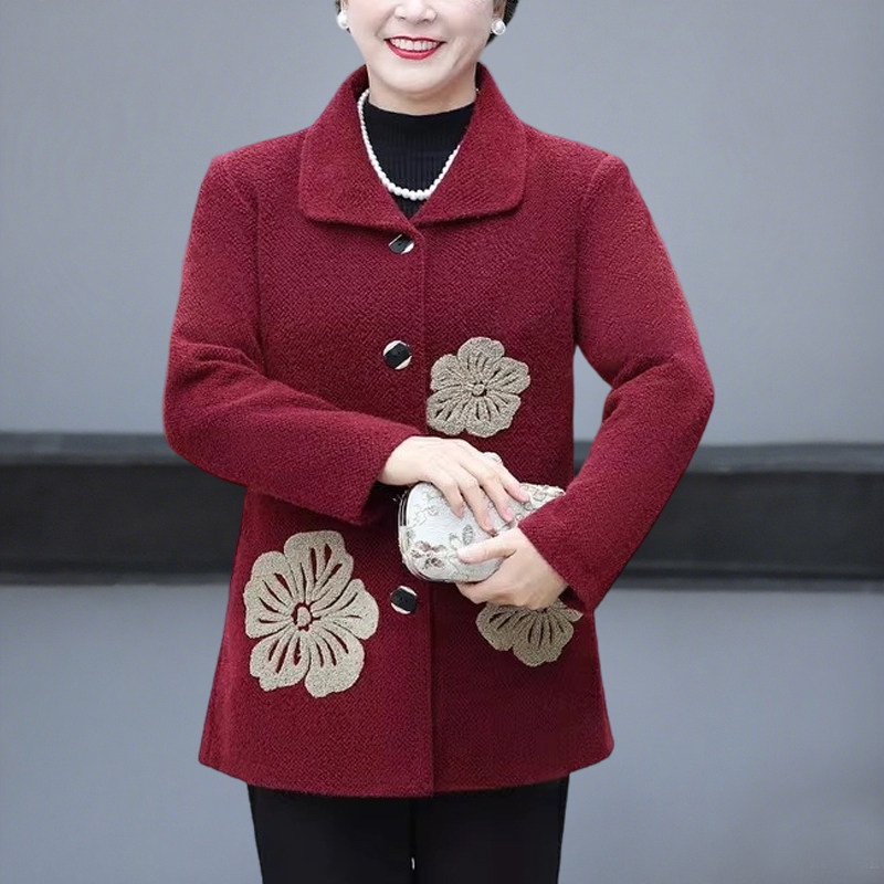 中老年女装毛呢大衣妈妈装加绒保暖外套高贵加肥加大码200斤冬装