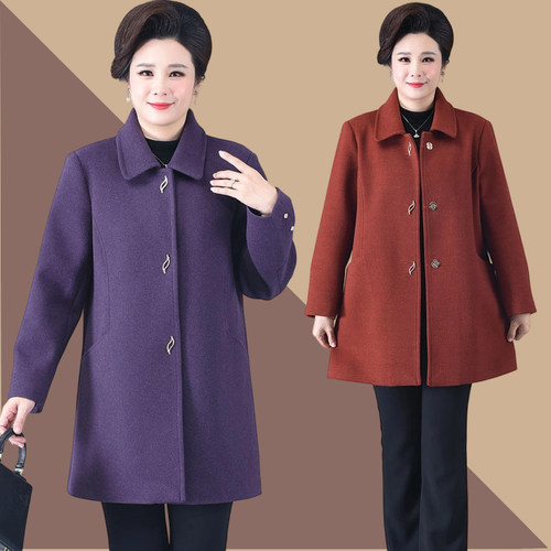 时尚200斤老年人女装毛呢外套