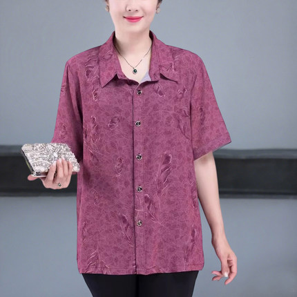 中老年女装夏装短袖衬衫胖妈妈加肥加大码200斤奶奶衣服洋气上衣