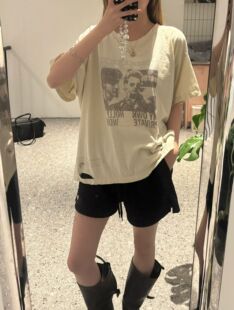 T恤实体秒发 现bubble韩代Outfit做旧人物图案短袖