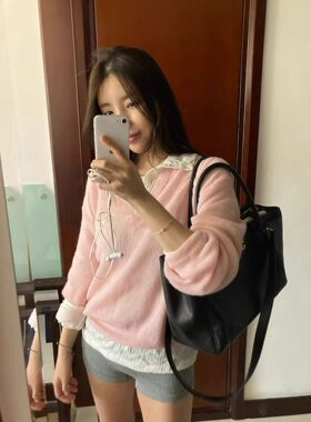 现～bubble韩代26春Londonflat女时尚宽松V领针织衫毛衣 实体秒发