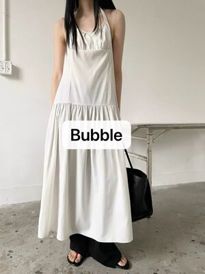现bubble韩代FAVOR-P韩国东大门 甜美气质挂脖吊带裙实体秒发