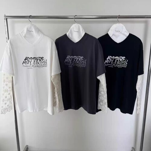现bubble韩代tempting 26fw 早秋 宽松拼接长袖T恤实体秒发