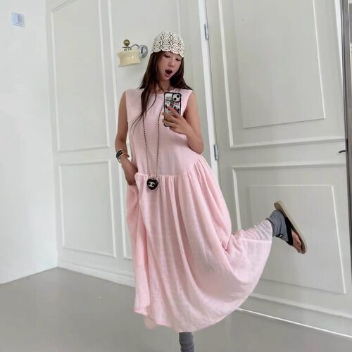 现bubble韩代LOVE PULL东大门 甜美长款无袖连衣裙 实体秒发