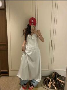 现bubble韩代VIRKIN韩国东大门百搭纯色垂坠感吊带连衣裙实体秒发