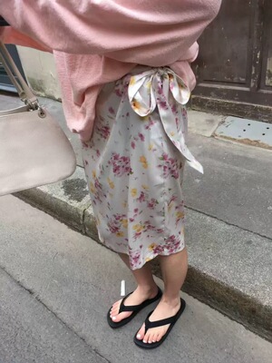 现bubble韩代breathe女2026气质高腰碎花系带半身裙实体秒发