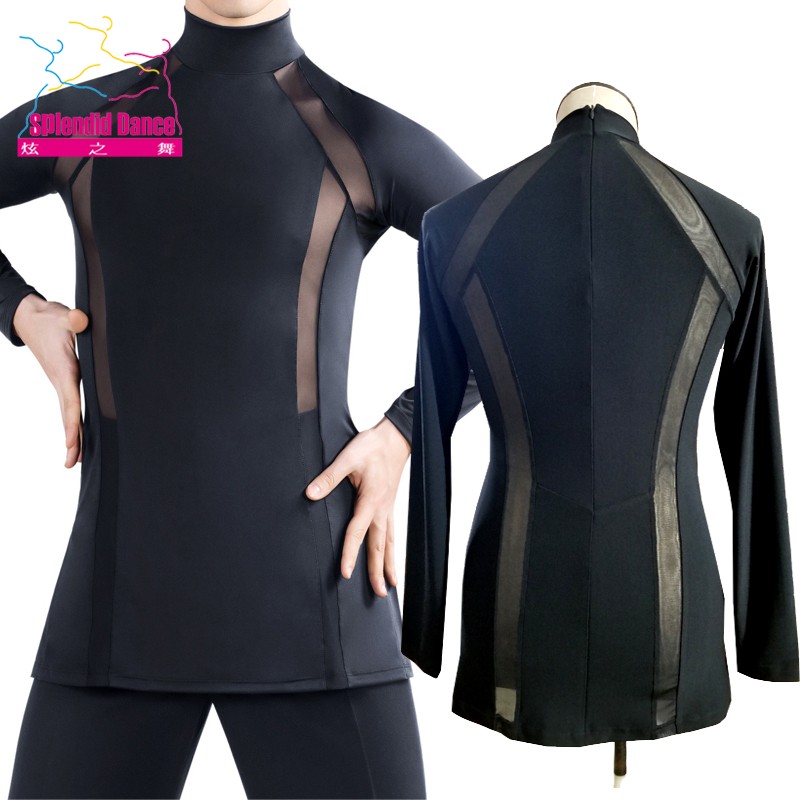 炫之舞男士高领拉丁舞服拼接k35