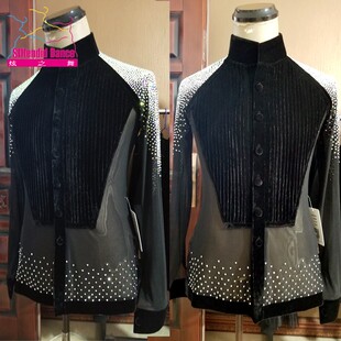 炫之舞量身定制黑丝绒褶拼网纱密钻拉丁舞蹈比赛上衣表演舞服P198