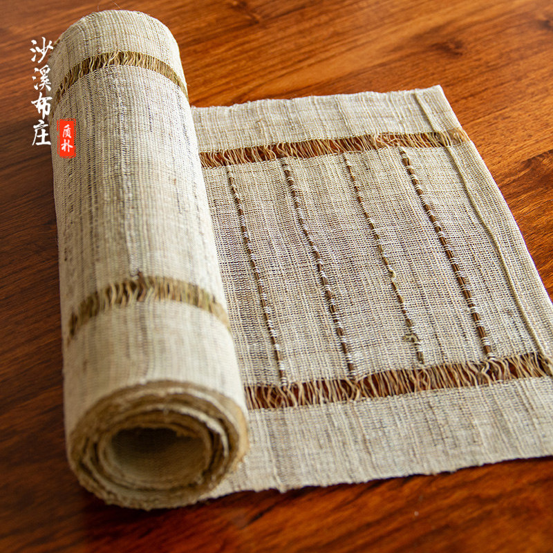 中式手工干泡茶席布麻类桌布浅色古风装饰禅意茶席 苎麻桌旗图片