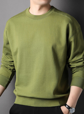 500g新疆长绒纯棉重磅加厚长袖t恤男春秋卫衣圆领打底衫外搭厚实