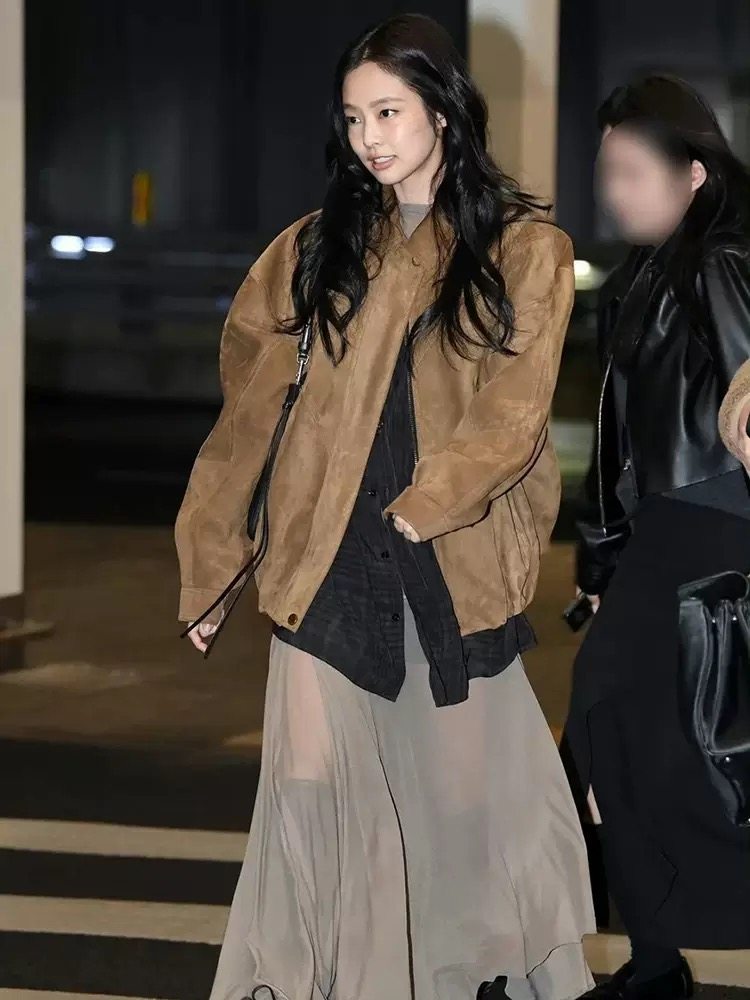 Suhoo韩国金智妮同款复古做旧皮衣外套女宽松休闲夹克上衣