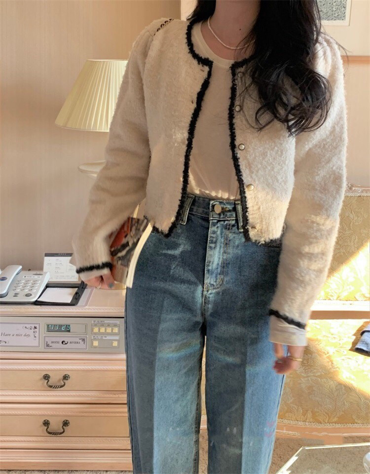 Suhoo韩国春季新款气质复古绿色羊毛针织开衫宽松小香风外套女