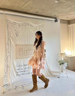 韩国fletta少女格子不规则多层次蕾丝边短裙两件套度假风