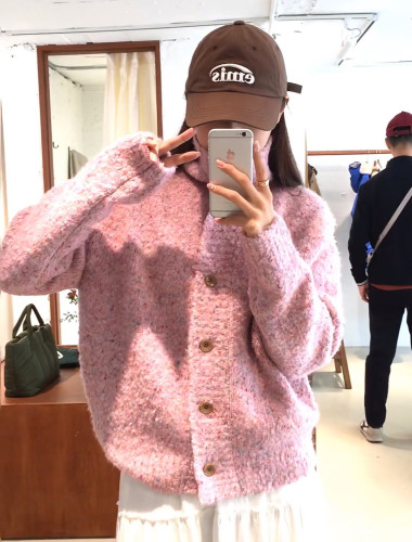 Suhoo 韩国sienne 杂色针织高领开衫柔软低饱和色系复古