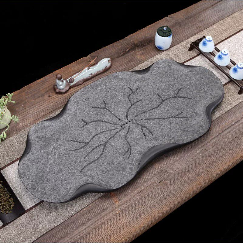 定制中式原石加工茶盘家用功夫茶具托盘不规则异形镂空接排水茶台