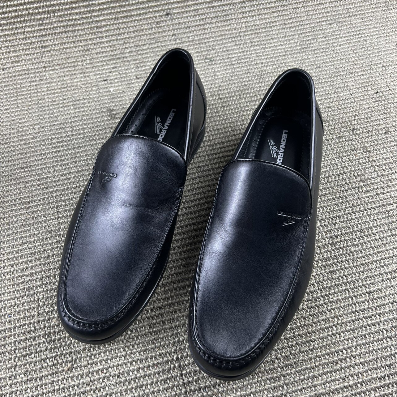 夏季一脚蹬利奥纳多老人头男士头层牛皮xl轻质底缝制上线乐福鞋男