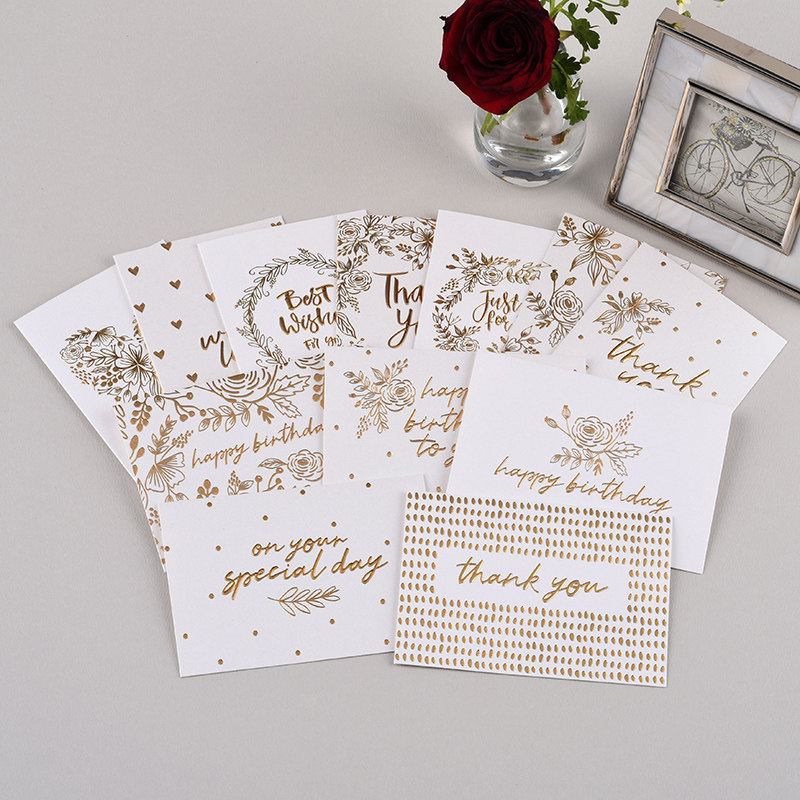 伊和诺 商务浮雕烫金贺卡 创意简约对折生日祝福感恩感谢空白内页留言