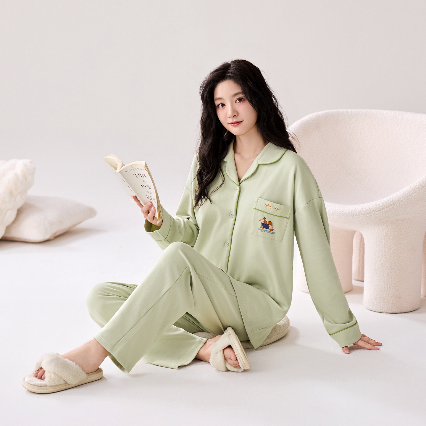 纯棉睡衣女款胸垫一体冬2025新款