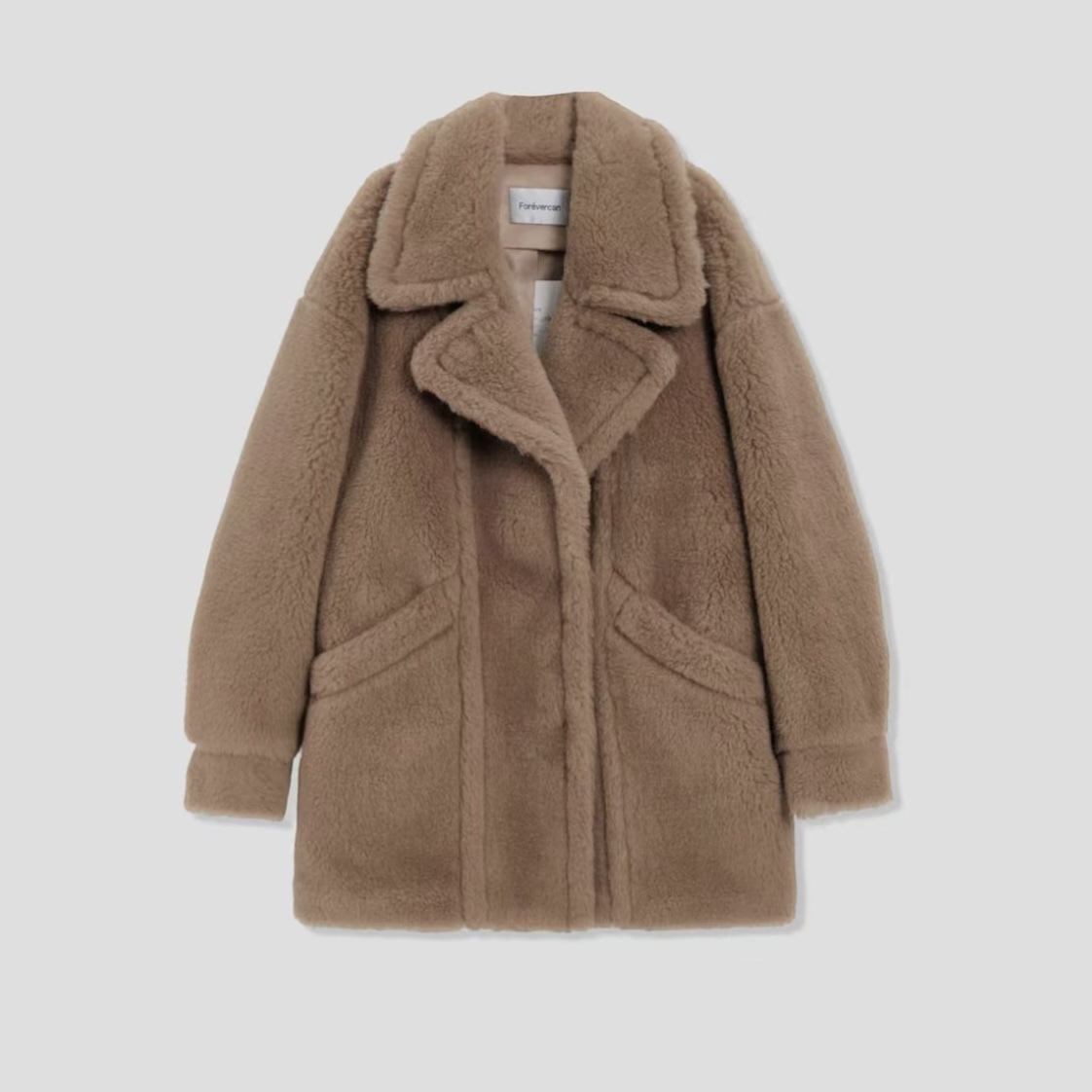 FOREVERCAN“帕丁顿熊”经典Teddy翻领骆驼绒蚕丝羊毛外套SC22420