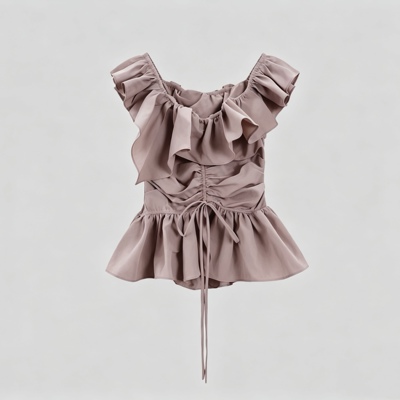 SSAVAGE“弗朗西丝”褶裥美学不规则荷叶边两穿上衣SS91095B