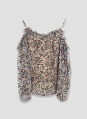 FOREVERCAN“沙漠绿洲”法式碎花露肩吊带灯笼袖上衣 ST16876