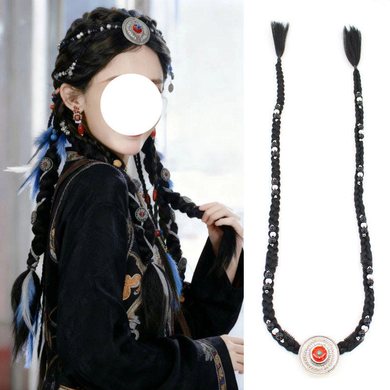 爆款藏式头饰假发辫子一体藏族舞蹈演出女士diy夹子民族风头饰