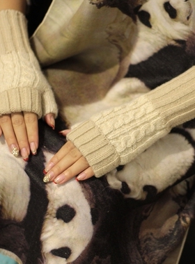 出口日本半指卷边羊毛手套针织麻花加厚保暖学生写字礼物文艺森女