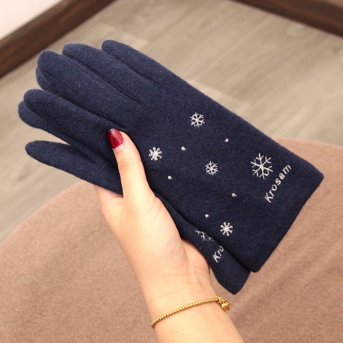 羊毛分指刺绣雪花手套触屏加绒女