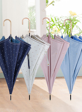 日本小清新刺绣边波圆点长柄太阳伞彩胶防晒防紫外线晴雨两用轻量