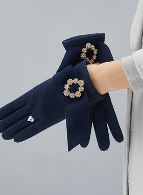 韩国羊毛手套女士骑车开车防寒加绒加厚保暖可爱羊毛手套触屏气质