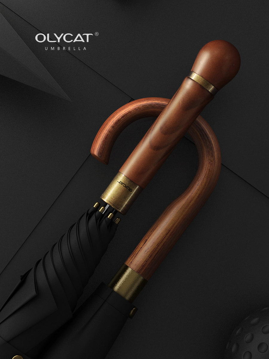 英伦绅士男士长柄伞复古木柄加固结实抗风商务大号防暴雨伞纯色伞