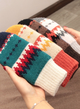 ins风韩版羊毛针织全包加绒加厚保暖手套学生骑车防寒连指可爱女