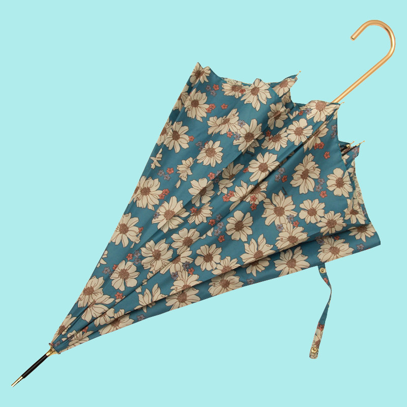 ins风韩碎花朵太阳伞长柄轻量遮阳伞防晒防准确性晴雨两用弯钩伞