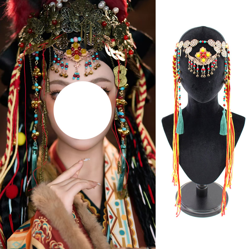 新款旅拍西双版纳哈尼西藏藏族头饰异域风情发饰女眉心项链民族