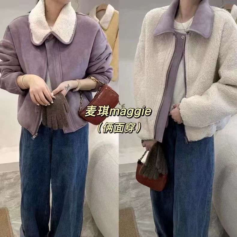商场正品MQ麦琪麂皮绒外套羊羔毛皮毛一体女短款两面穿2025冬新