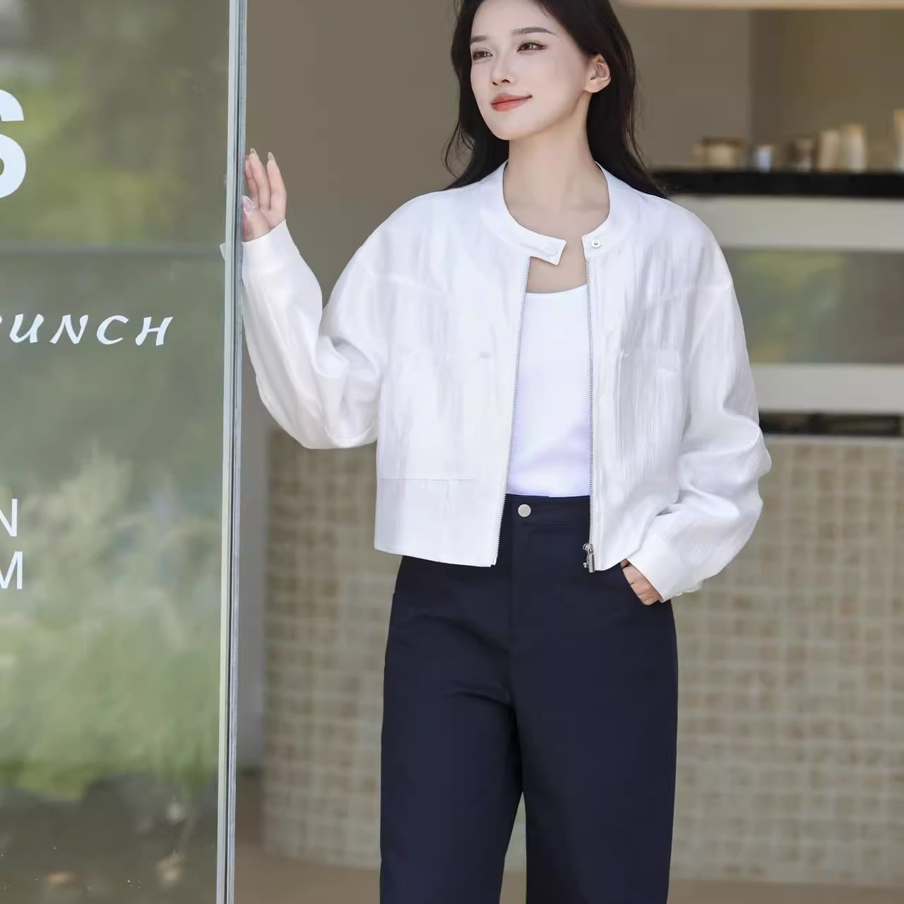 商场正品2025秋季新款短款外套女百搭减龄设计拉链款长袖休闲上衣