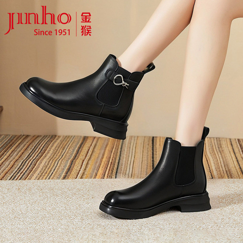 金猴女靴2025冬季新款保暖加绒牛皮切尔西靴低跟舒适时尚妈妈棉鞋,女鞋,切尔西靴,淘宝优惠券,粉丝福利购,淘宝优惠卷