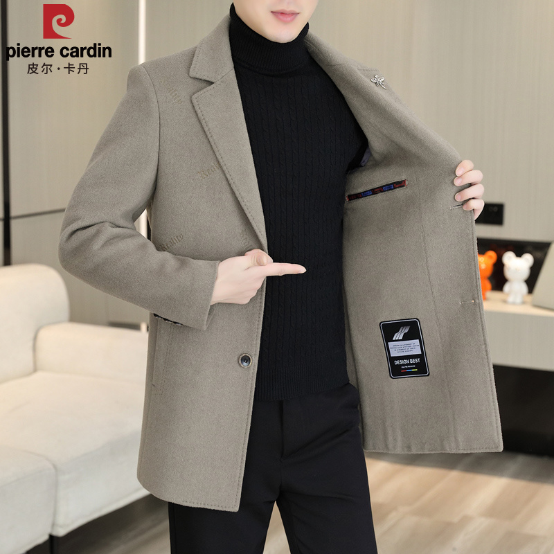 皮尔卡丹羊毛大衣男中长款秋冬