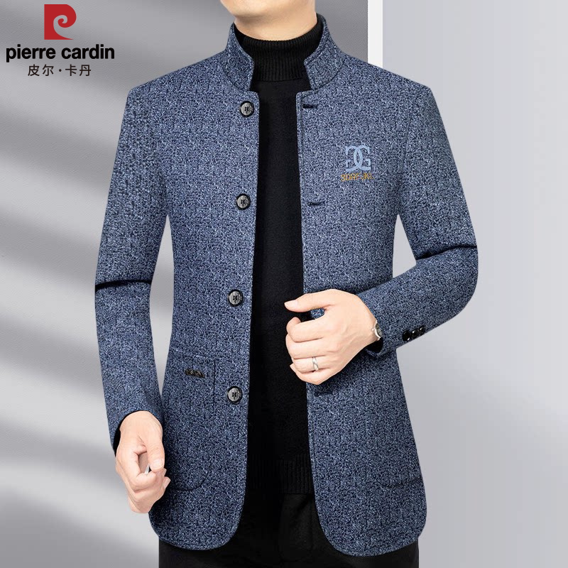 皮尔卡丹西服男中式立领中老年商务正装高端休闲西装单西外套新款