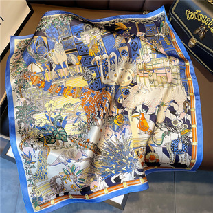 穿搭经典 印花图案53cm方巾 饰围巾桑蚕丝丝巾女秋冬天时尚 真丝装