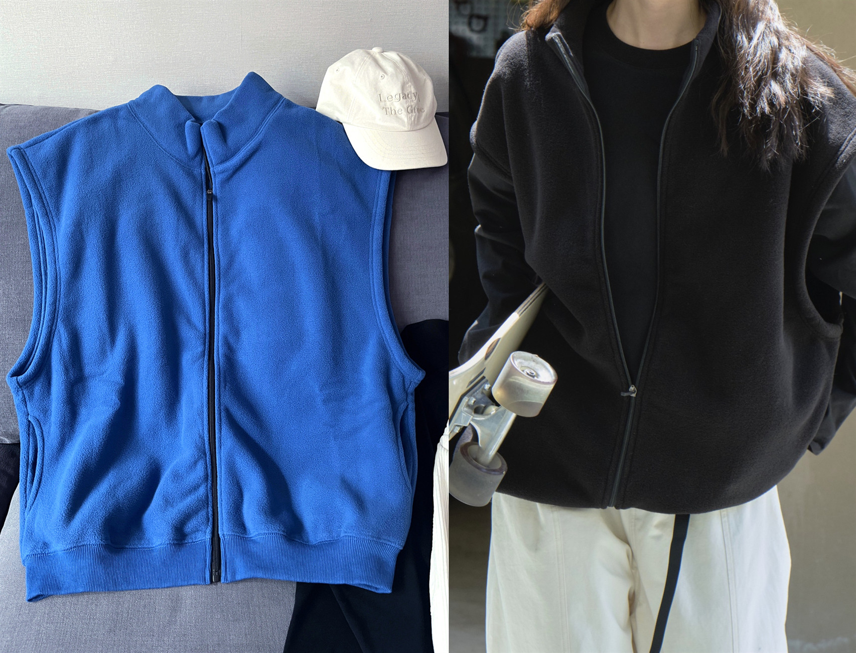 运动休闲风纯色摇粒绒中长款宽松显瘦马甲马夹外套女上衣